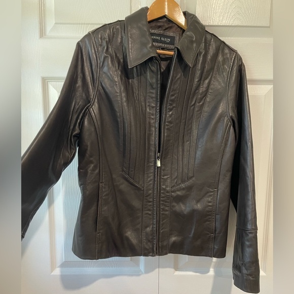 Anne Klein Dark Brown Leather Jacket Large - Picture 1 of 9
